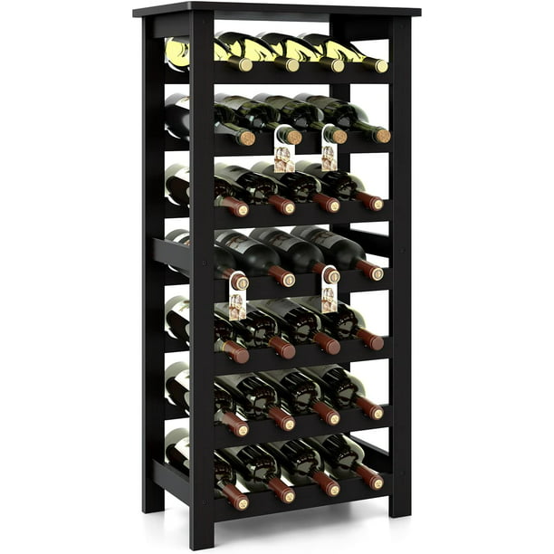 Pantry Basement Kitchen Standing Storage Rack with 36 Bottles Holder for Bar Kinbor 6-Tier Bamboo Wine Rack with Drawer Wine Cellar Cabinet